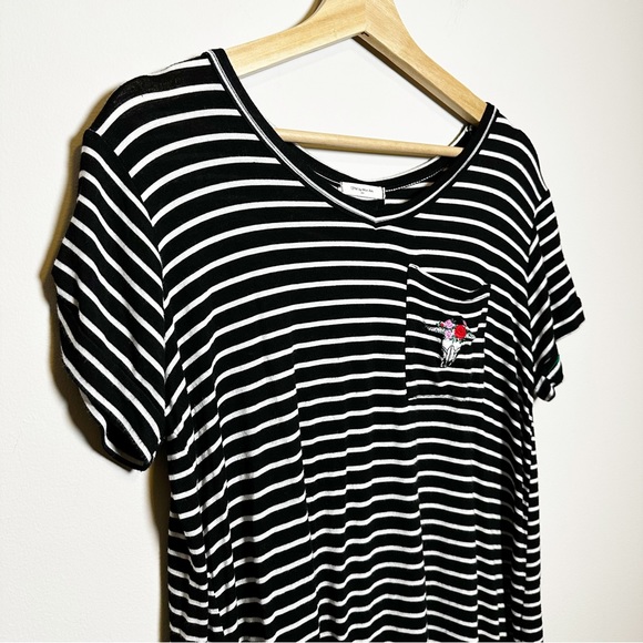 12PM by Monami Black and White Striped Embroidered Pocket Tee - Picture 5 of 5